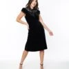 Black Velvet Lace Midi Shift Dress