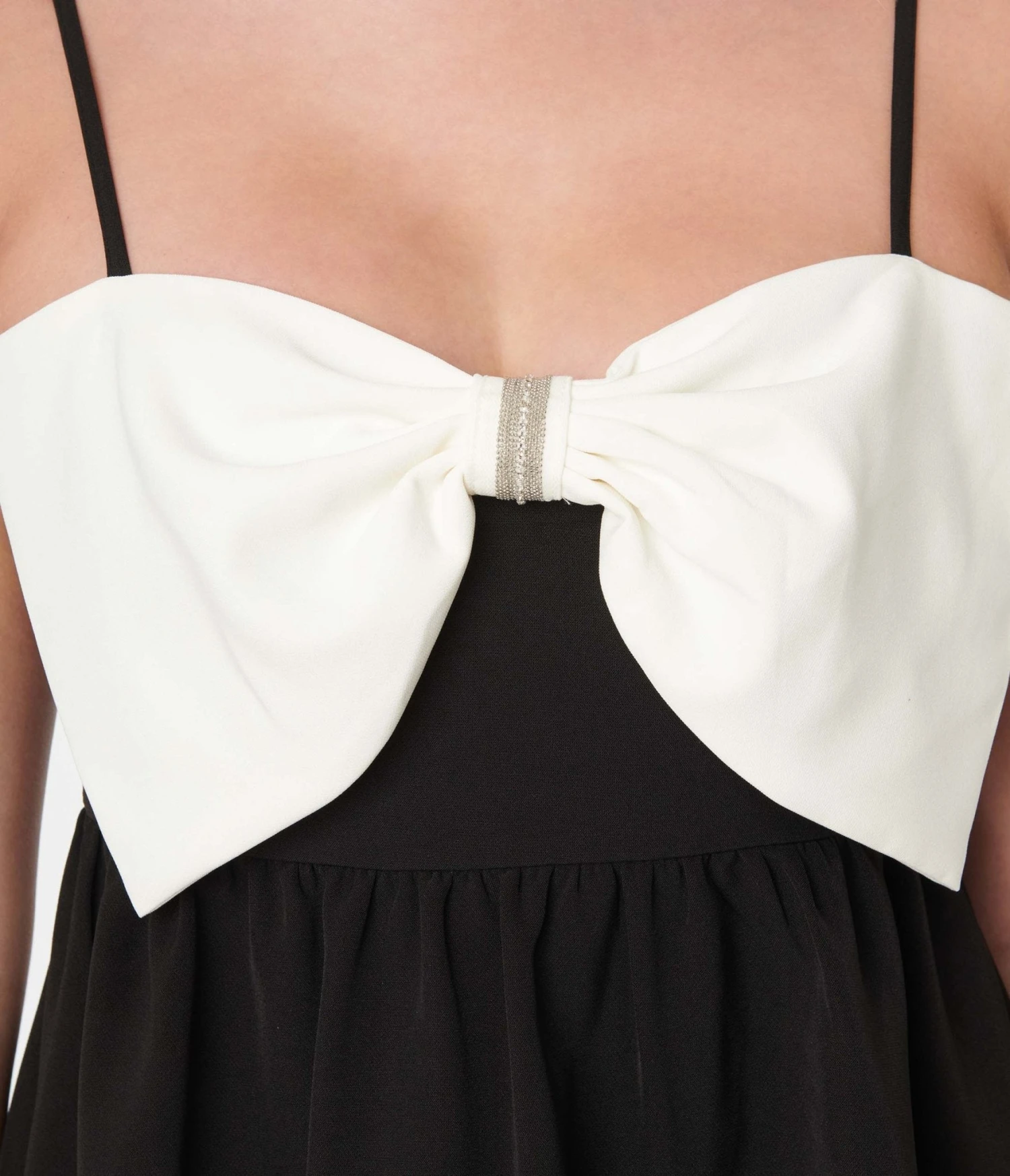 Black & White Big Bow Cabello Babydoll Dress - Image 2