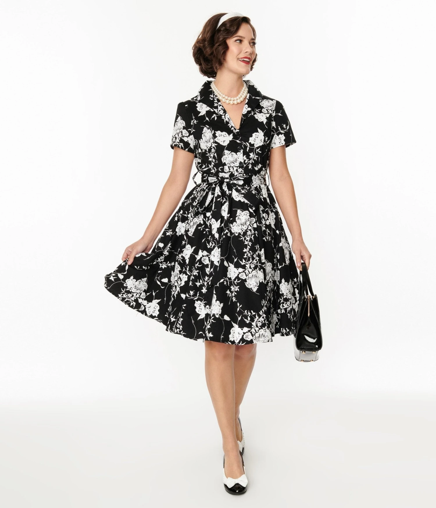 Black & White Floral Swing Shirt Dress