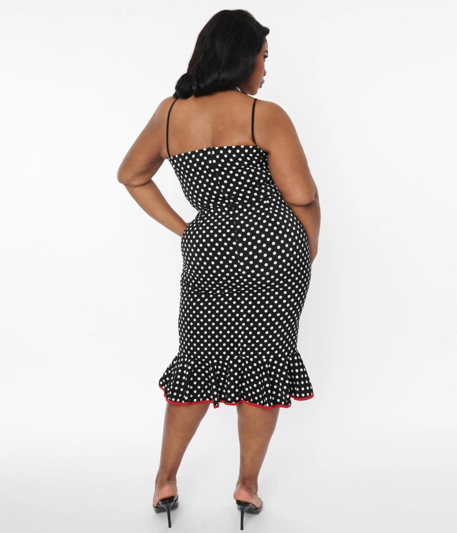 Black & White Polka Dot Peplum Wiggle Dress - Image 3