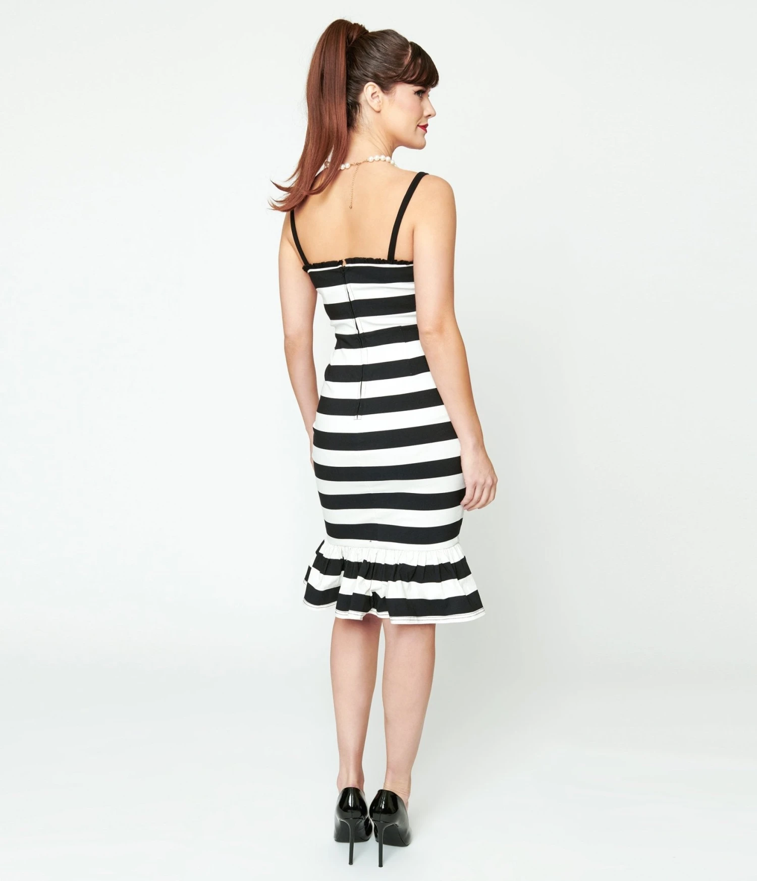Black & White Stripe Peplum Wiggle Dress - Image 3
