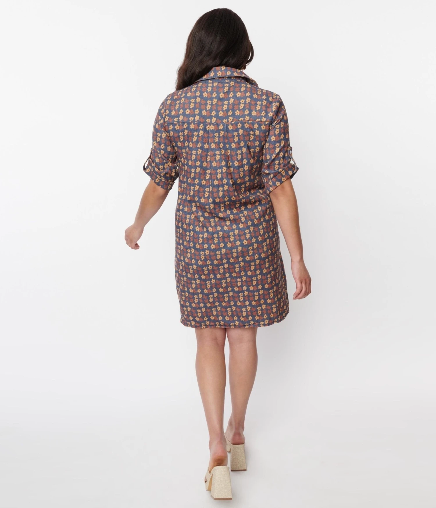 Blue Mod Daisy Corduroy Shift Dress - Image 3