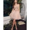 Cinderella Divine Blush Rhinestone 3D Floral & Tulle Flare Homecoming Dress