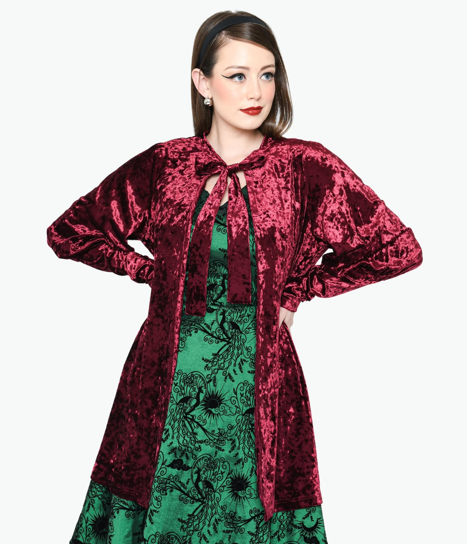 Burgundy Crushed Velvet Hellfire Cardigan - Image 2