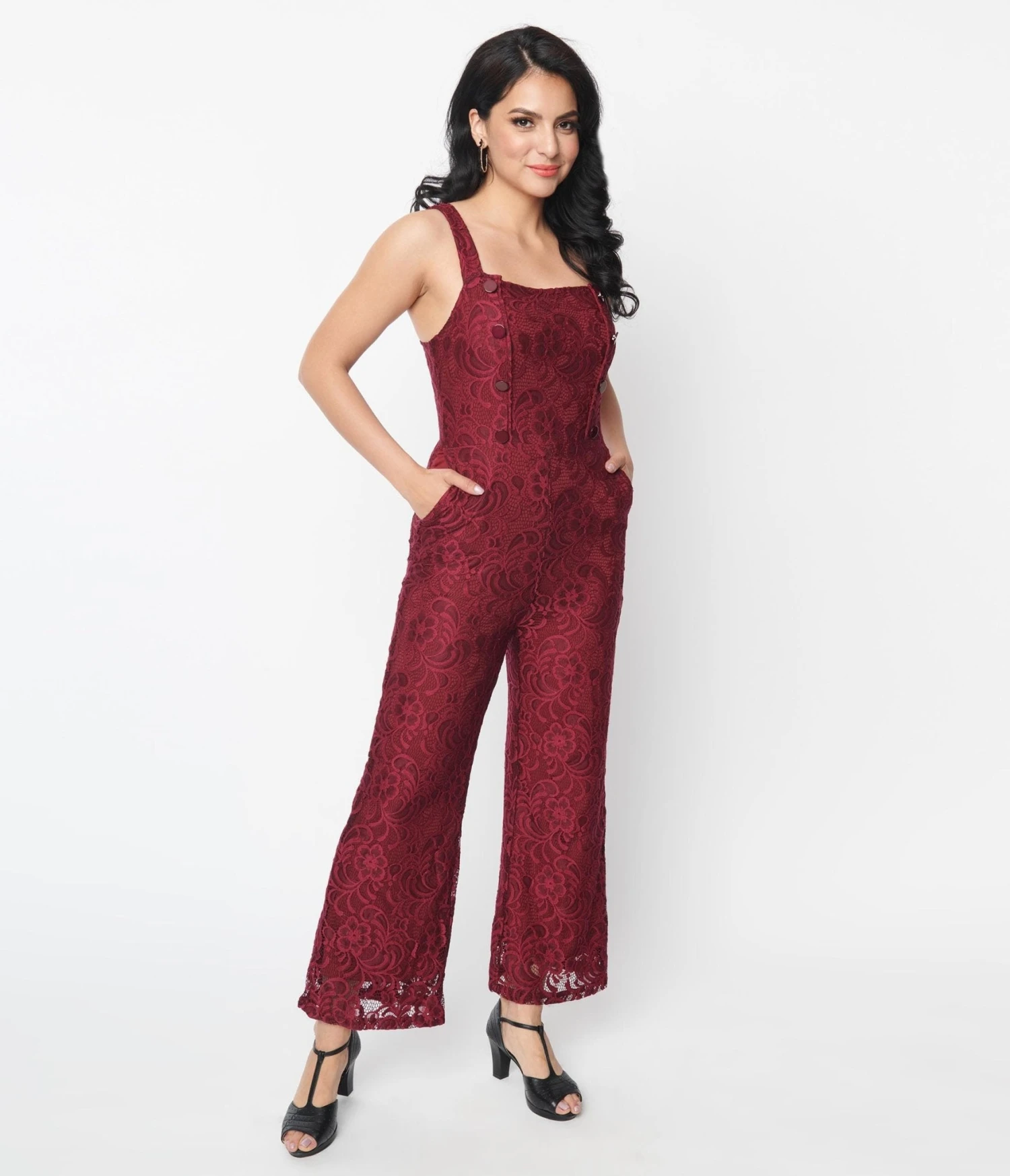 Burgundy Floral Lace Jumpsuit