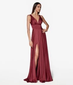 Cinderella Divine Burgundy Glamour Satin A-Line Bridesmaid Dress