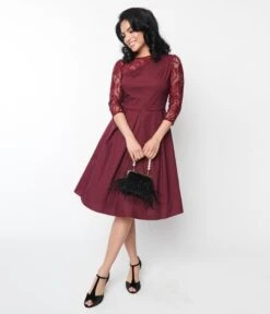 Burgundy Lace Swing Dress