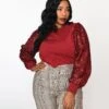 Burgundy Sequin Sleeved Knit Top