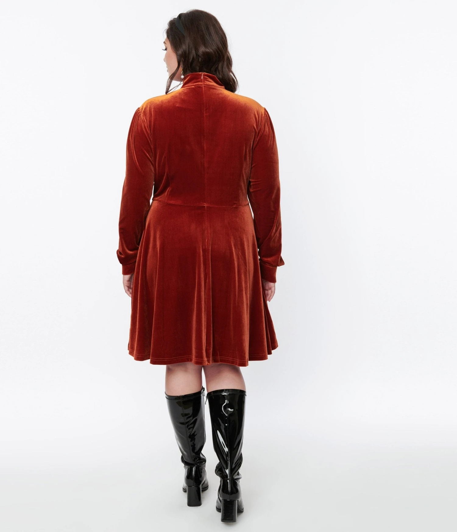 Burnt Orange Velvet Myers Fit & Flare Dress - Image 3