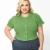 Cactus Green Ruffle Edge Knit Top