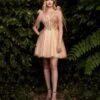 Cinderella Divine Champagne Shimmer Tulle Flare Prom Dress