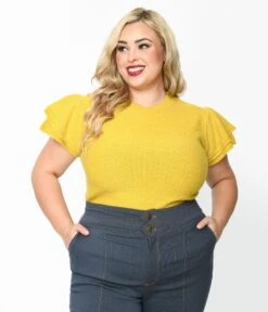 Chartreuse Ruffle Sleeved Knit Top