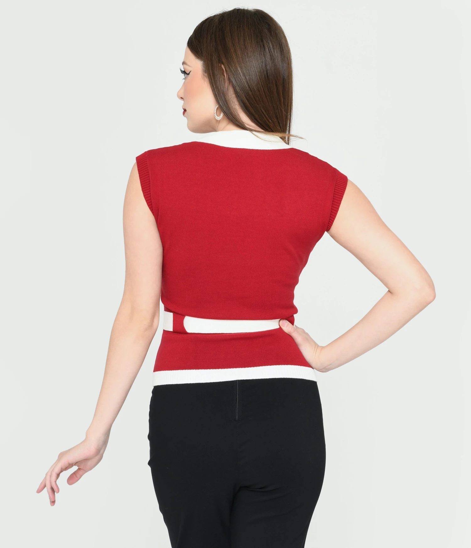 Collectif Burgundy & White Belted Norma Knit Top - Image 3