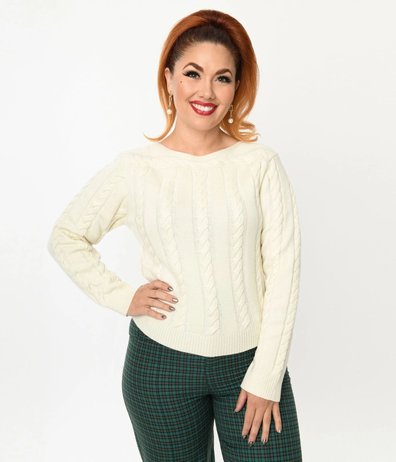 Collectif Cream Cable Knit Hannah Sweater - Image 2