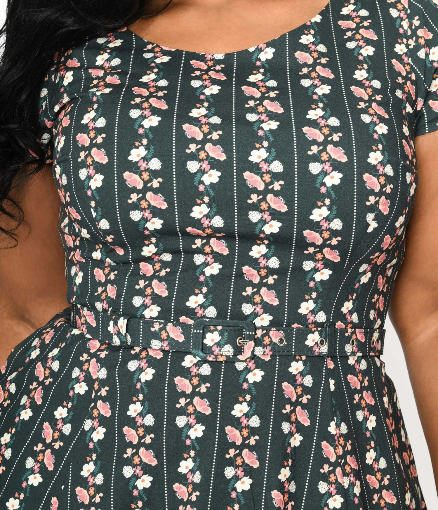 Collectif Green Wallflower Striped Swing Dress - Image 2