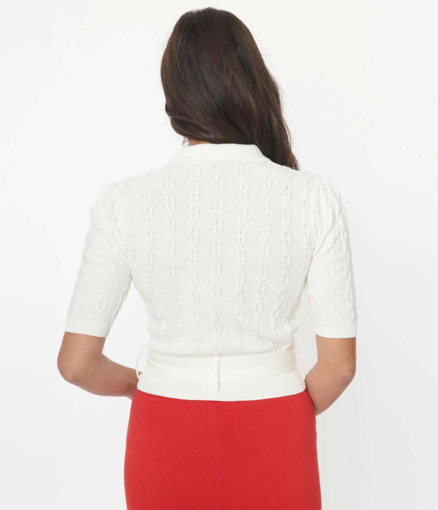 Collectif Ivory Belt Cable Knit Juniper Cardigan - Image 2