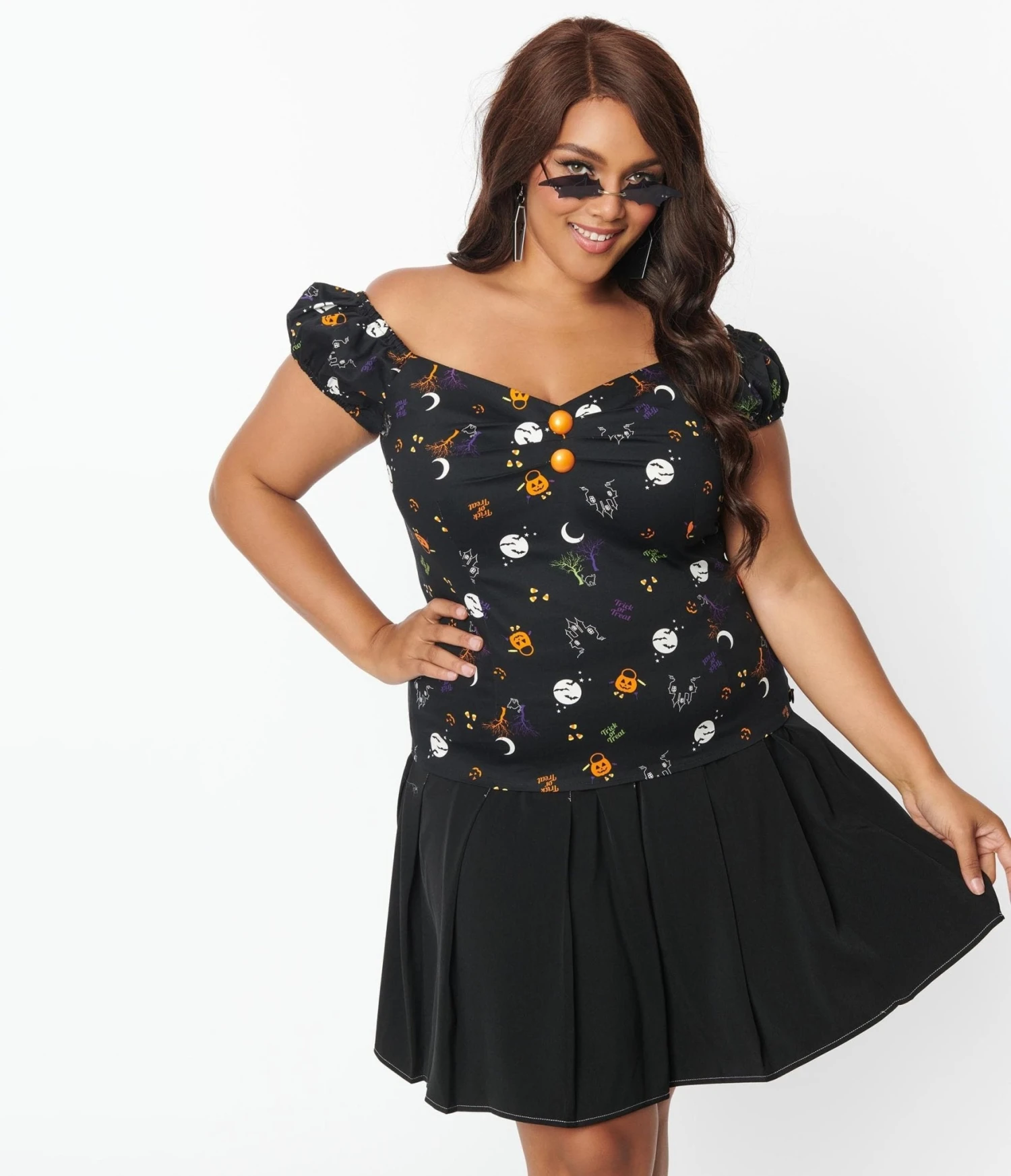 Collectif Plus Size Black All Hallows Eve Dolores Top - Image 5