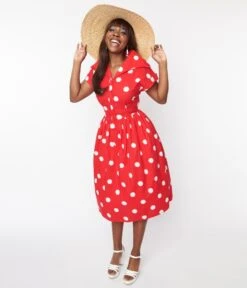 Collectif Red & White Polka Dot Judy Swing Dress
