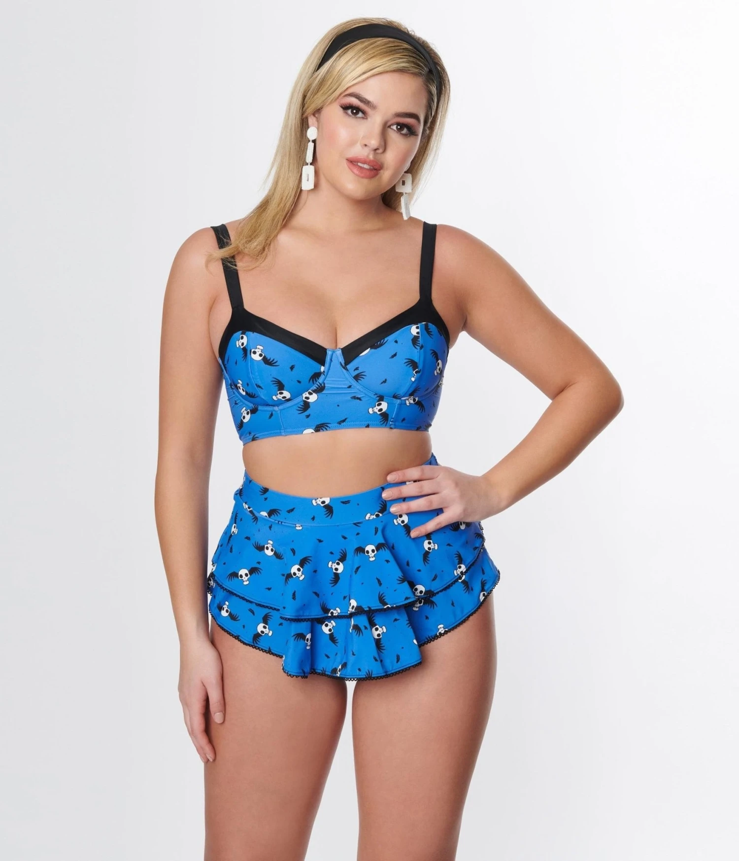 Corpse Bride X Unique Vintage Blue & Flying Skulls Ruffle Swim Bottom - Image 4