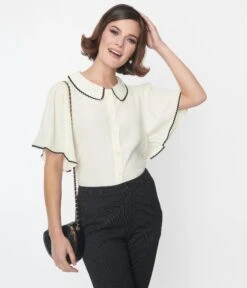 Cream & Black Trim Top