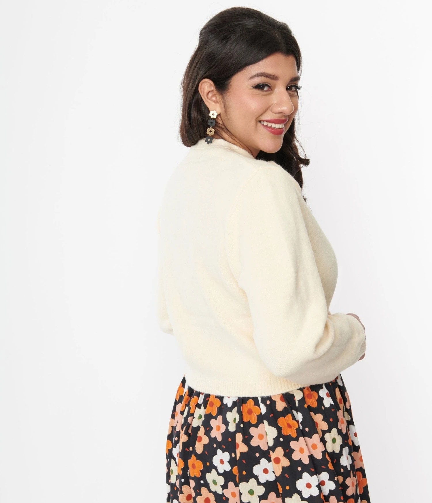 Cream Bow Cropped Knit Cardigan - Image 3