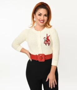 Cream Holiday Pinup Knit Cardigan