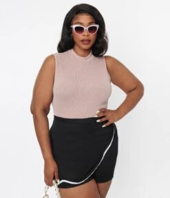 Dusty Mauve Ribbed Mock Neck Top