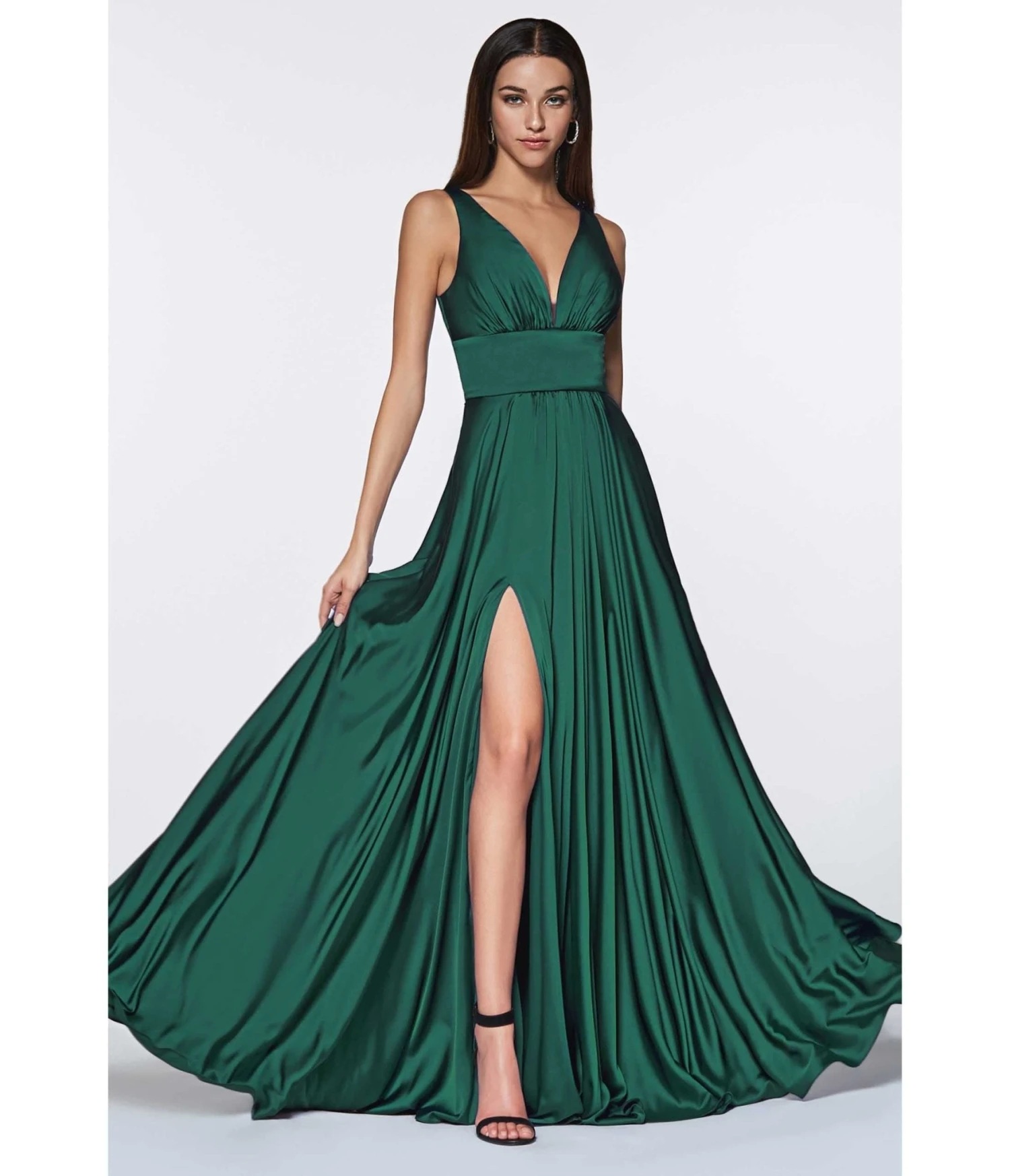 Cinderella Divine Emerald Glamour Satin A-Line Bridesmaid Dress