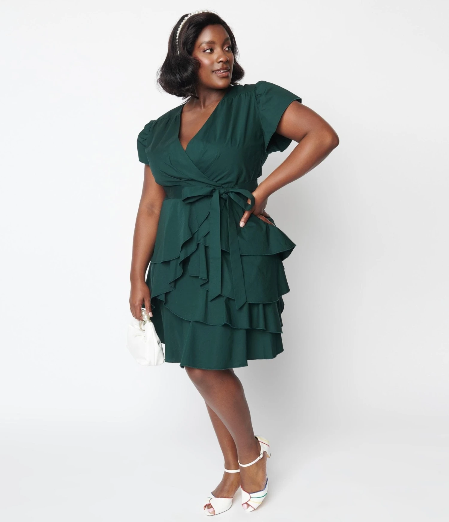 Emerald Green Ruffled Fit & Flare Dress - Image 5
