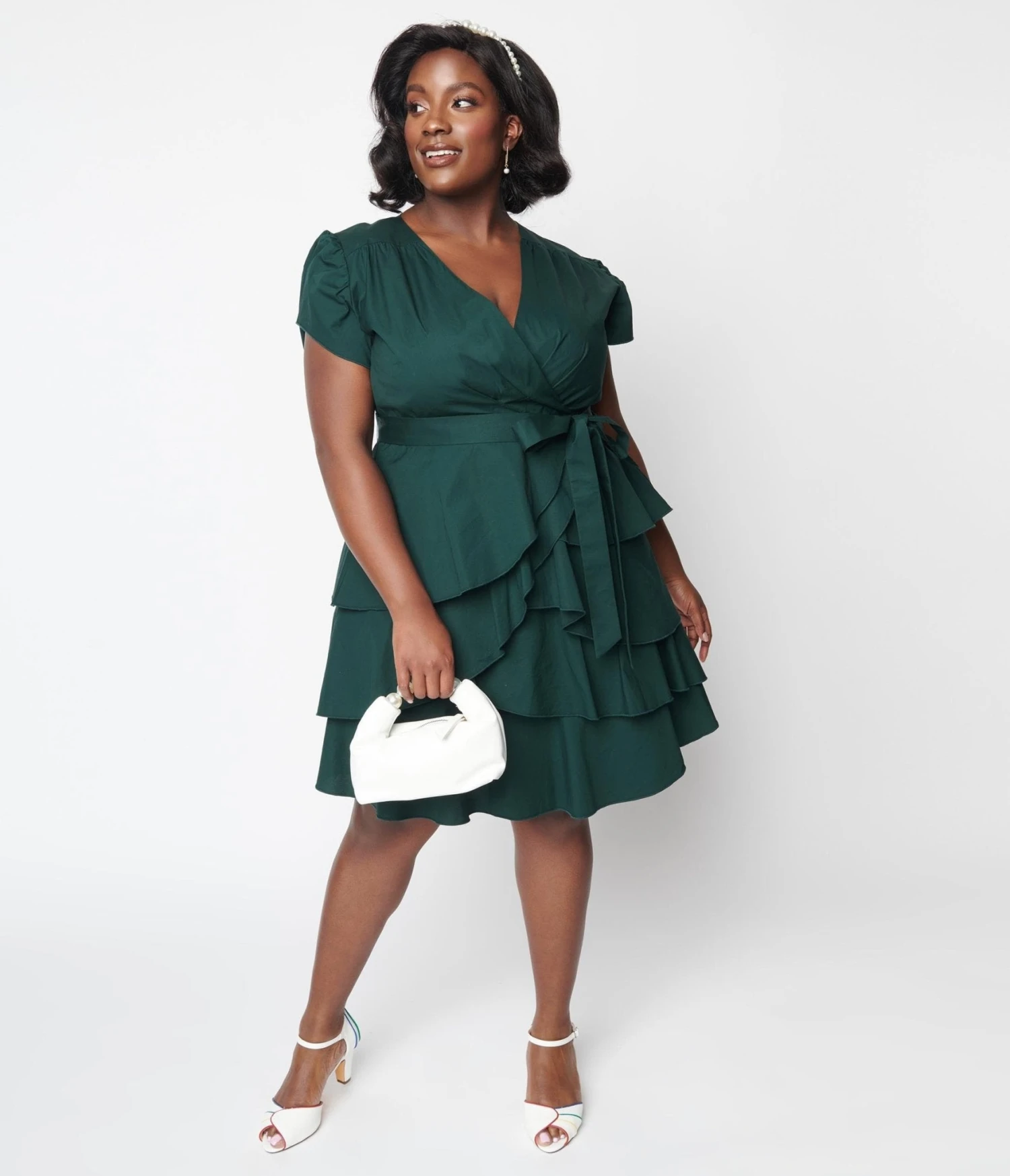 Emerald Green Ruffled Fit & Flare Dress - Image 4