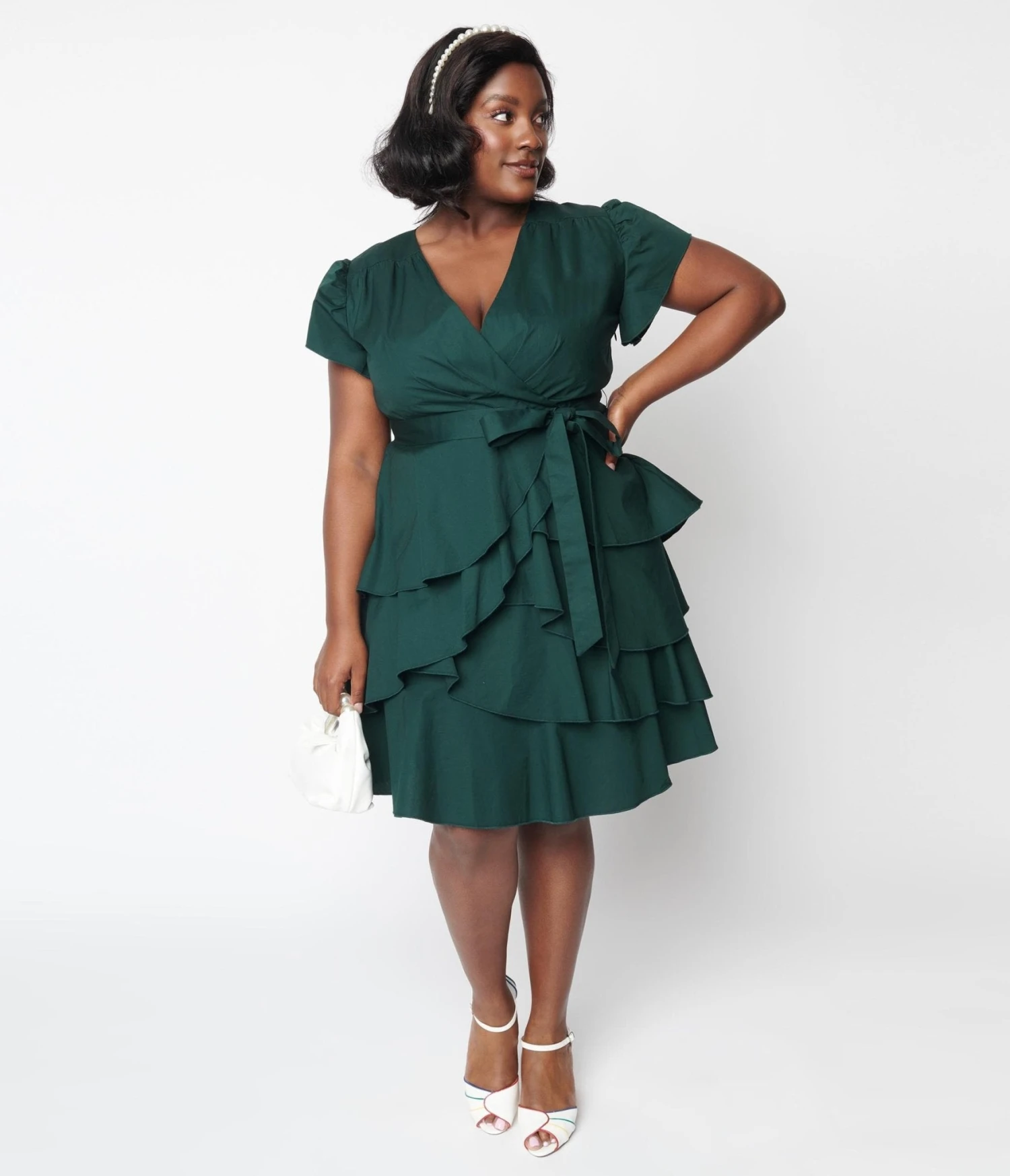 Emerald Green Ruffled Fit & Flare Dress - Image 3