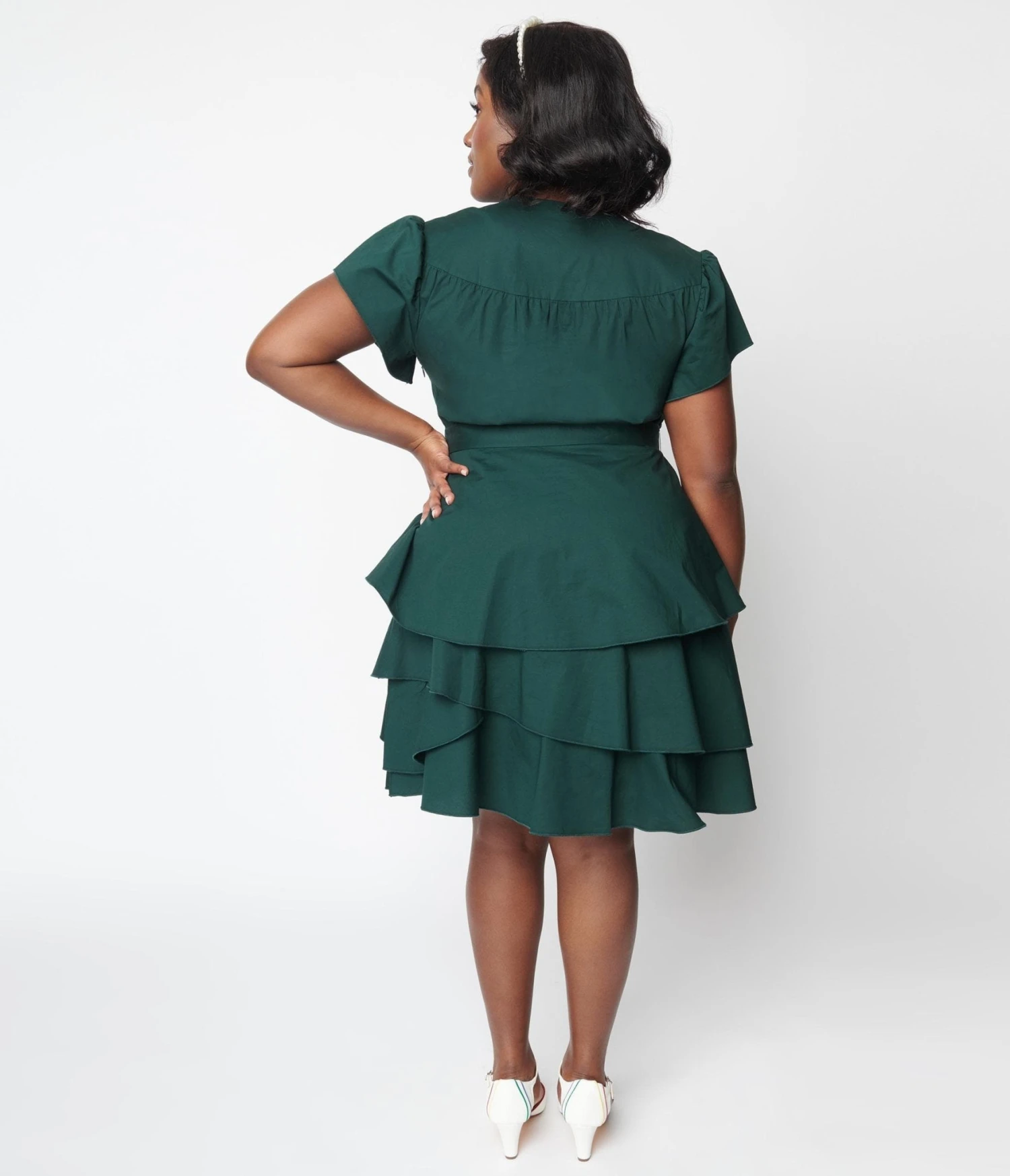 Emerald Green Ruffled Fit & Flare Dress - Image 2