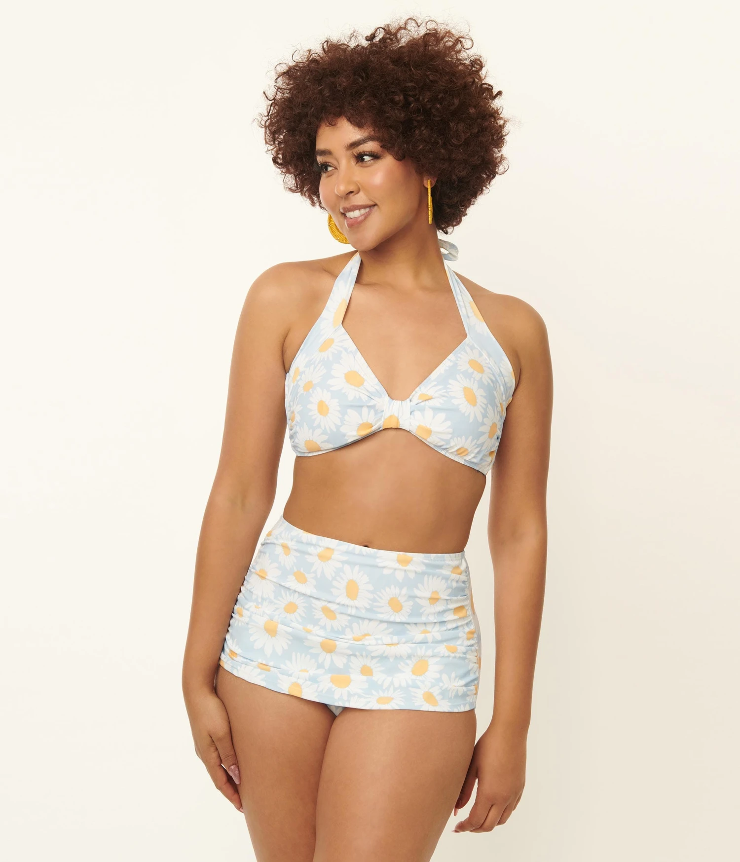 Esther Williams 1950s Light Blue & White Daisy Print Bikini Set - Image 5