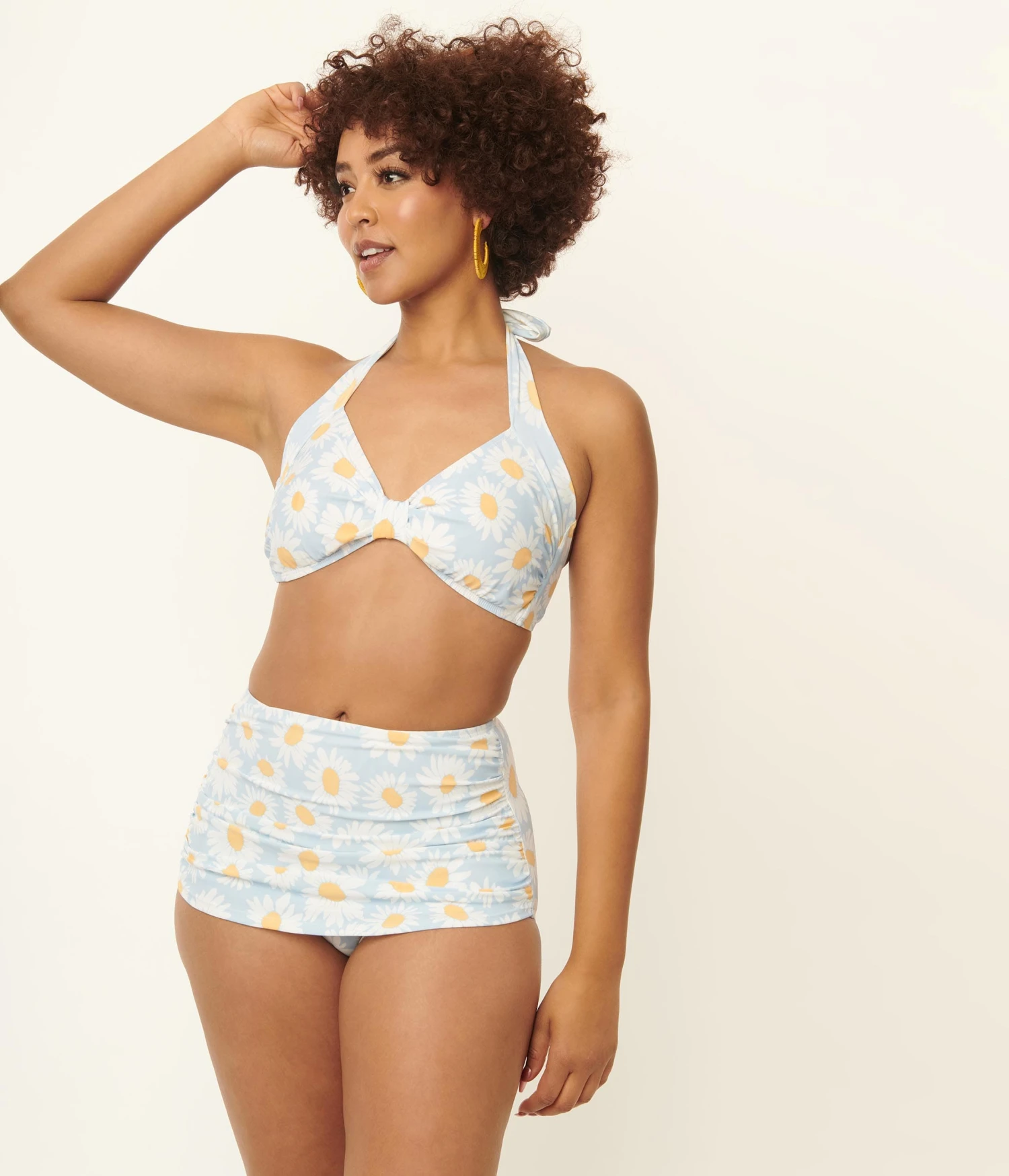 Esther Williams 1950s Light Blue & White Daisy Print Bikini Set - Image 4