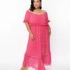 Fuchsia Pleated Chiffon Maxi Dress