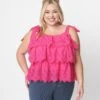 Fuchsia Tiered Eyelet Blouse