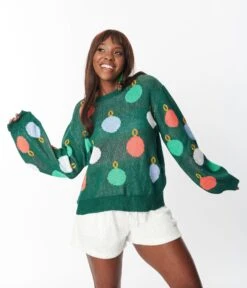 Green Multicolor Ornament Sweater