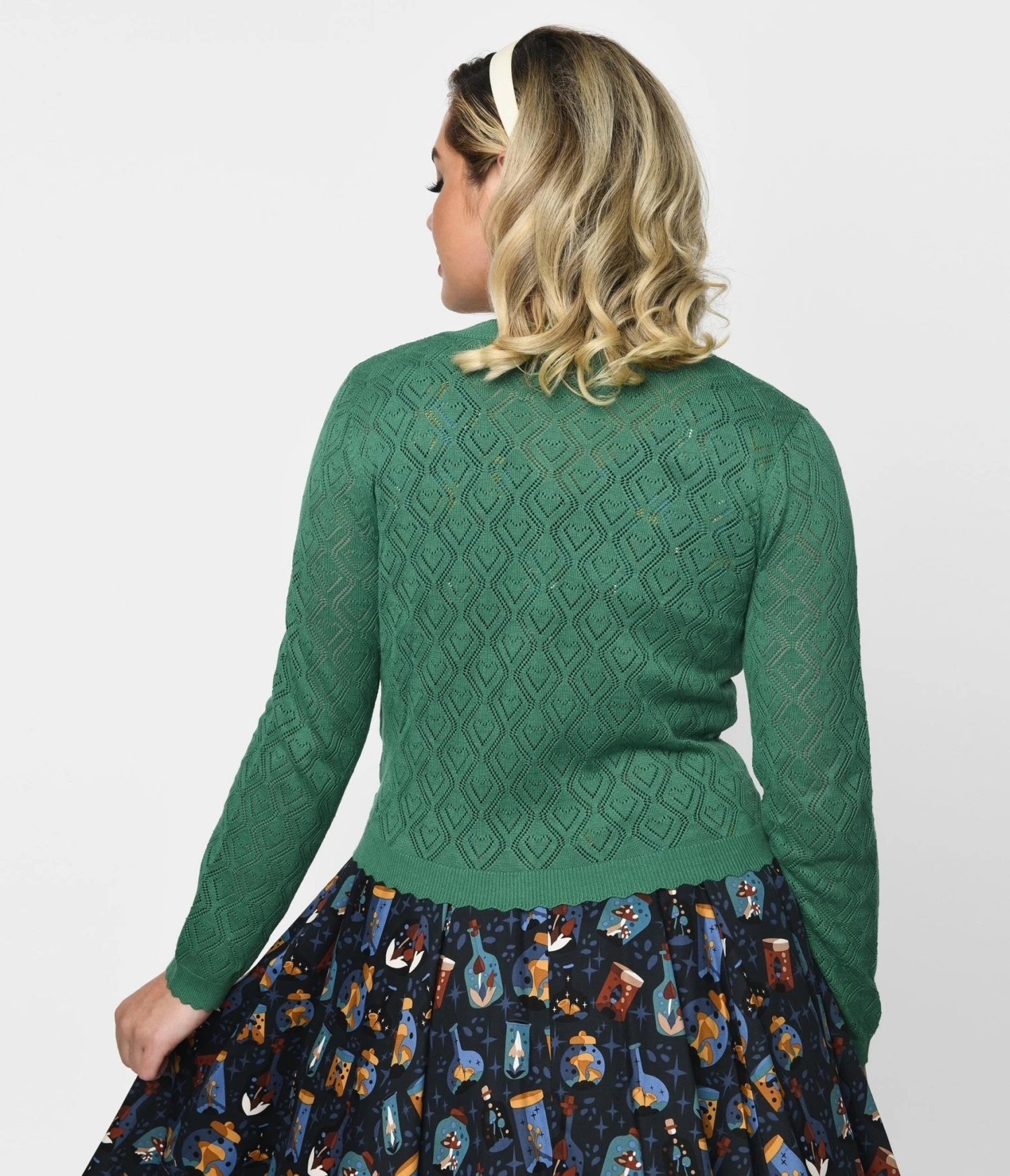 Green Perforated Heart Cardigan - Image 2
