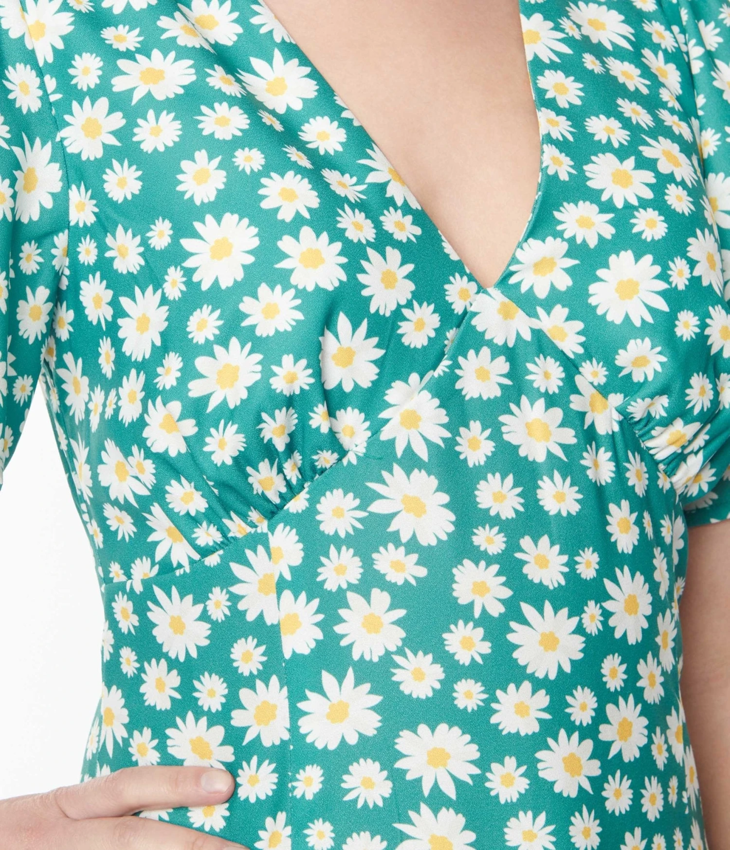 Green & White Daisy Midi Dress - Image 2