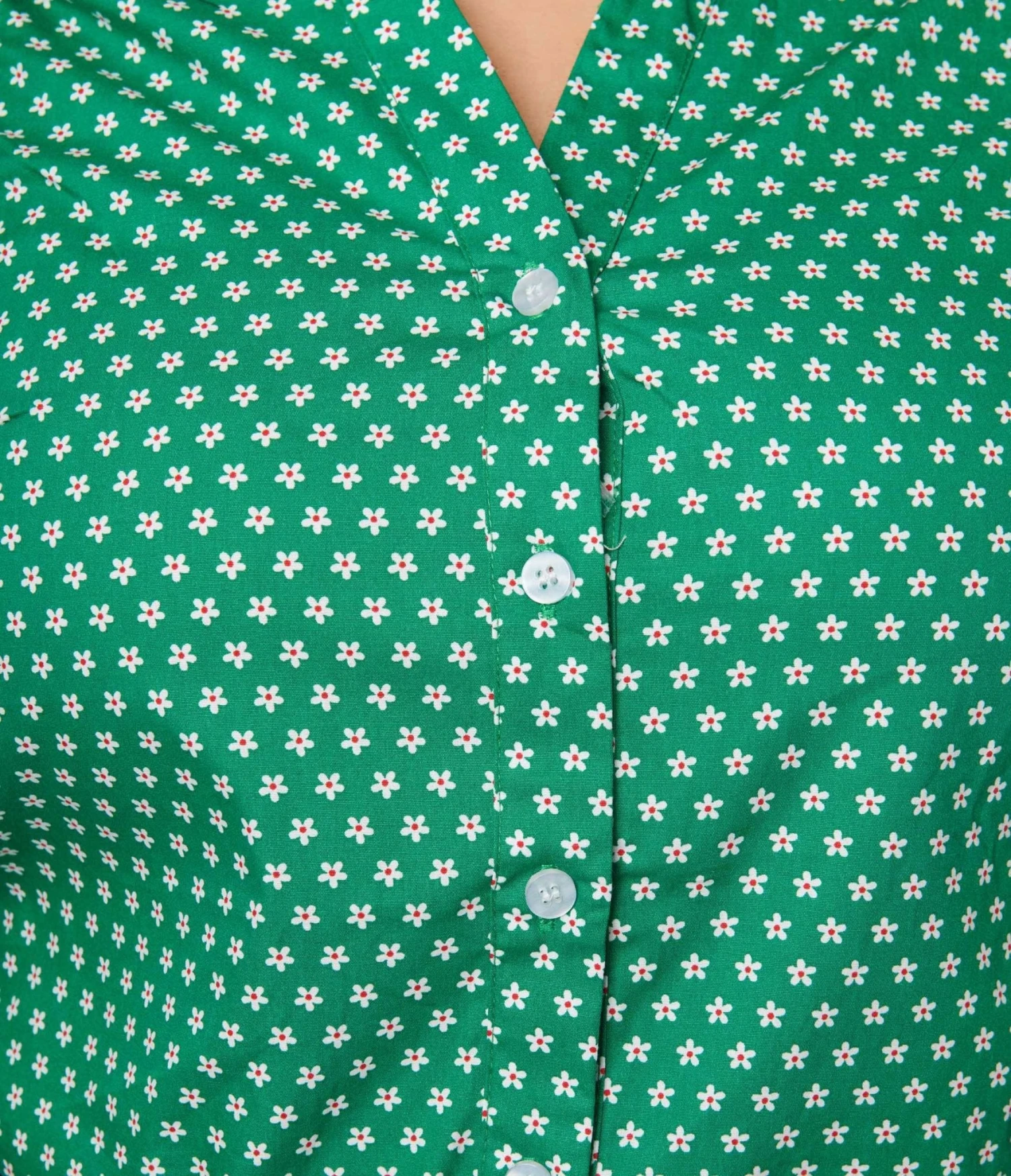 Green & White Floral Ruffle Sleeve Blouse - Image 2