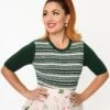Green & White Holiday Fair Isle Short Sleeve Sweater