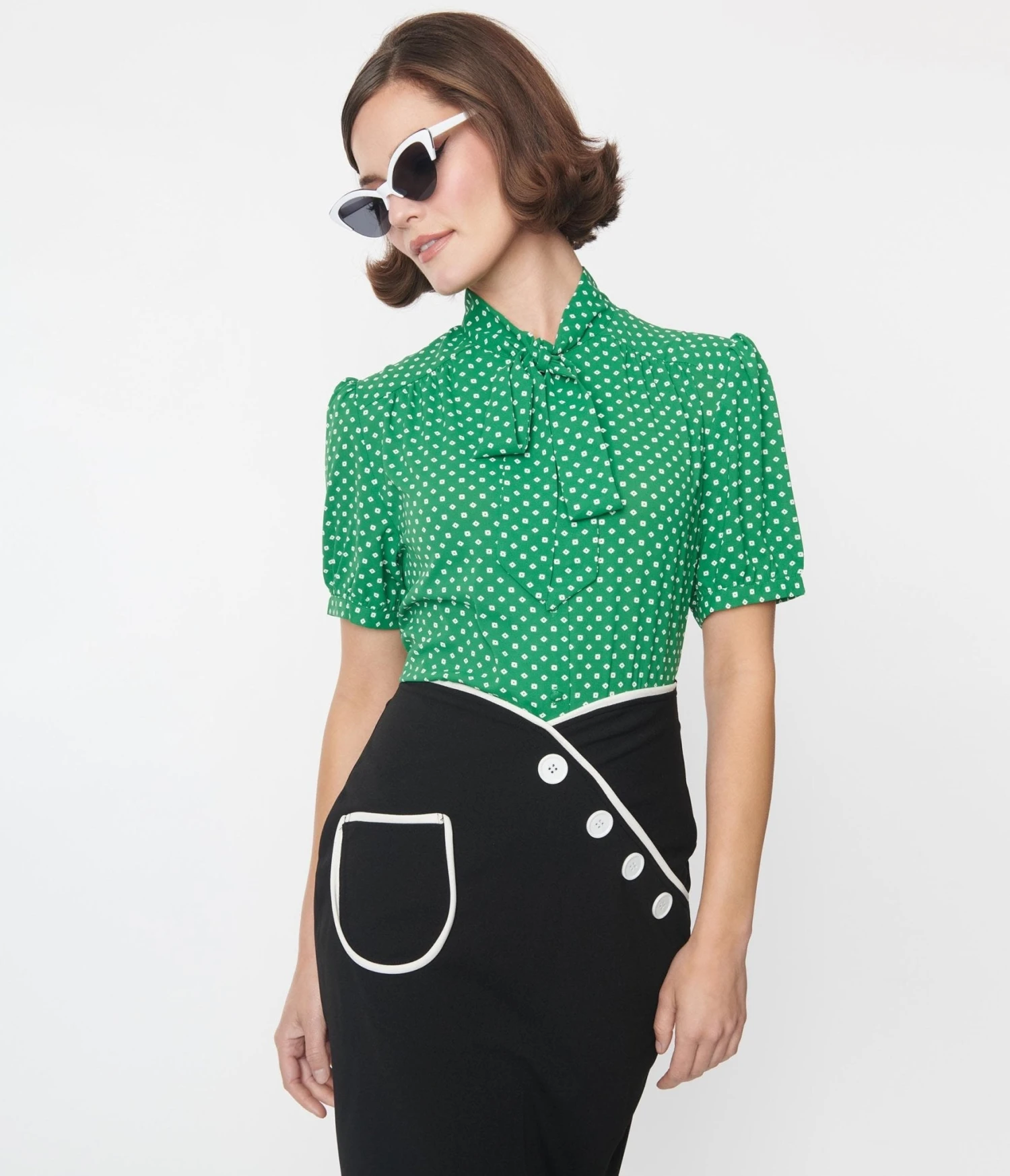 Green & White Polka Dot Bow Top