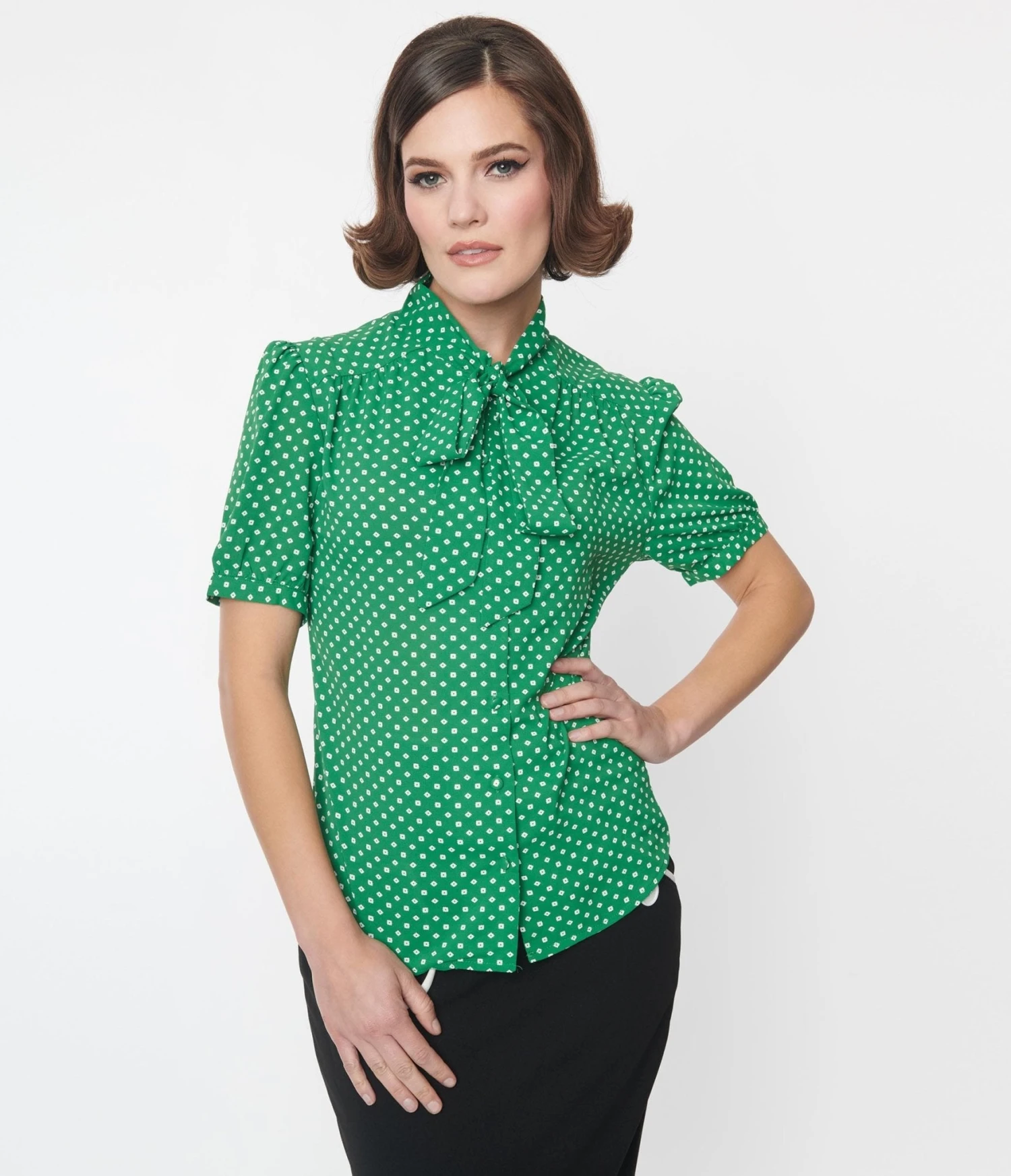 Green & White Polka Dot Bow Top - Image 3