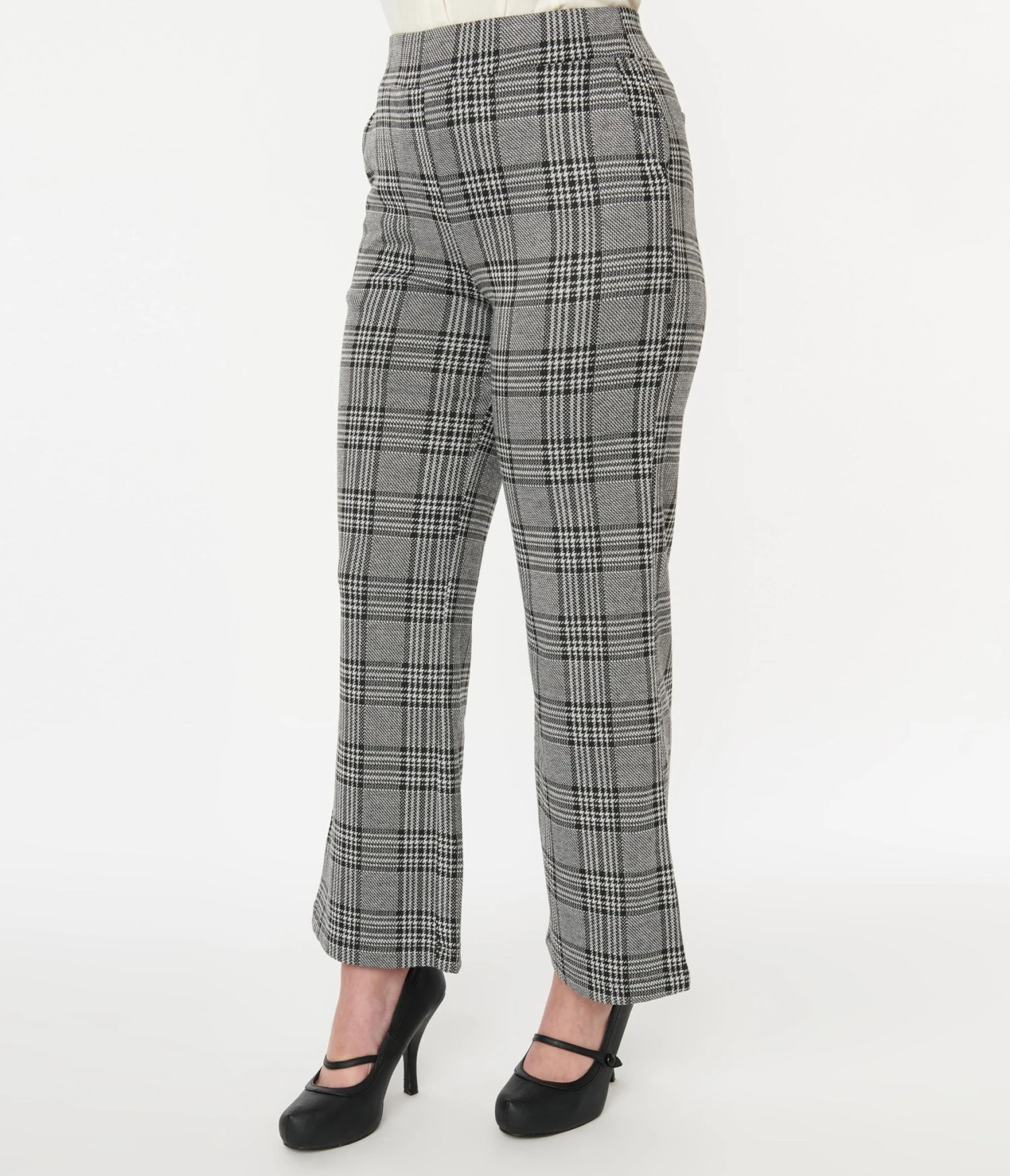 Grey & Black Plaid Stretch Woven Pants - Image 2
