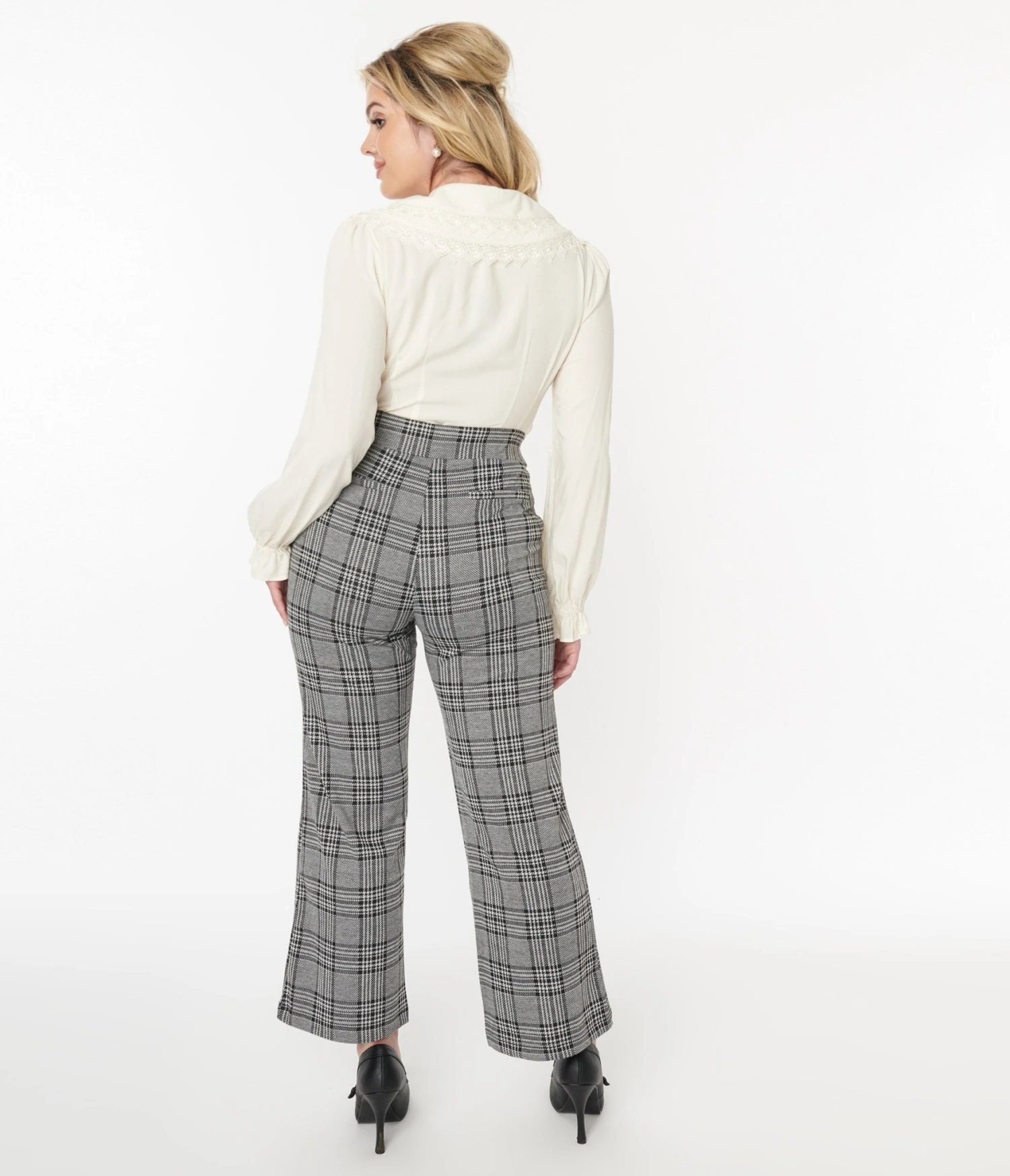 Grey & Black Plaid Stretch Woven Pants - Image 3
