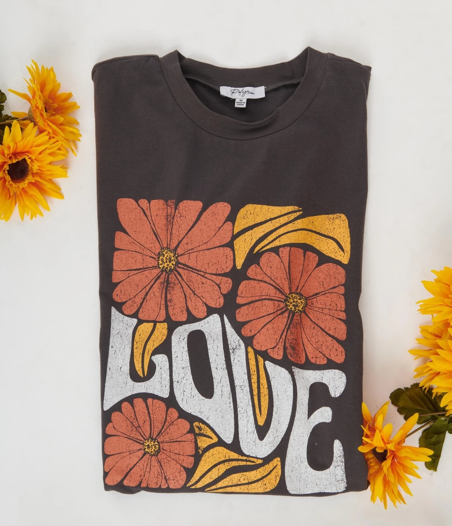 Grey Floral Love Unisex Graphic Tee - Image 2
