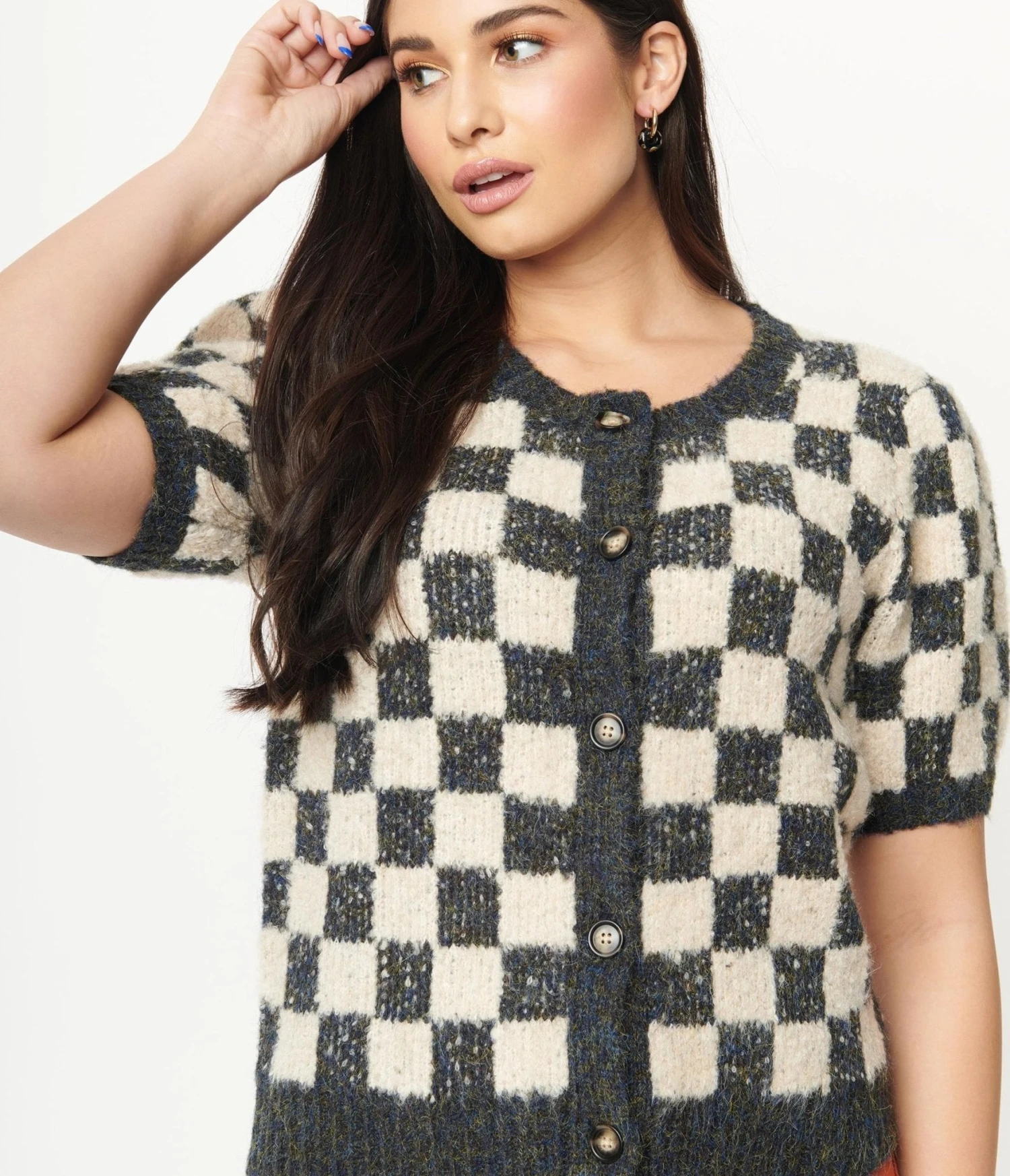 Grey & Ivory Speckled Check Cardigan - Image 3