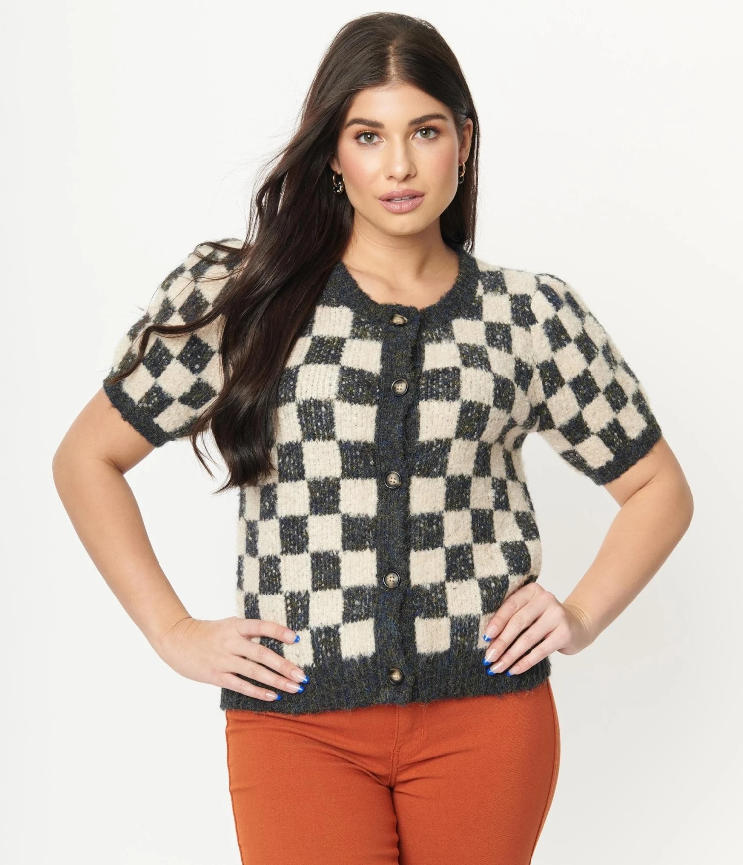 Grey & Ivory Speckled Check Cardigan - Image 4