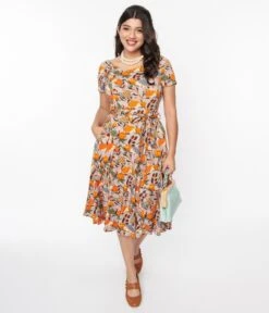 Grey & Orange Hedgehog Bella Swing Dress