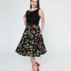 Hell Bunny Black & Cherry Print Swing Skirt